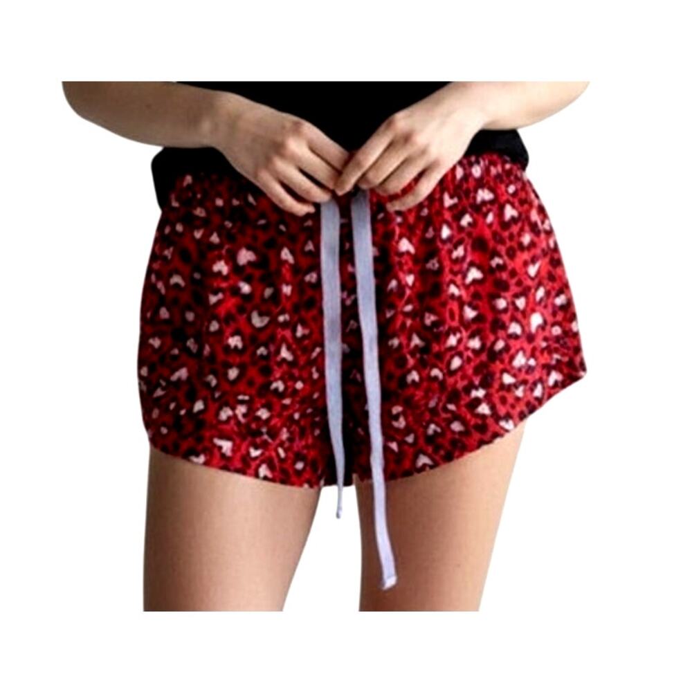 Victoria's Secret Women's Small Drawstring Red Purple Hearts Mini Sleep Shorts
